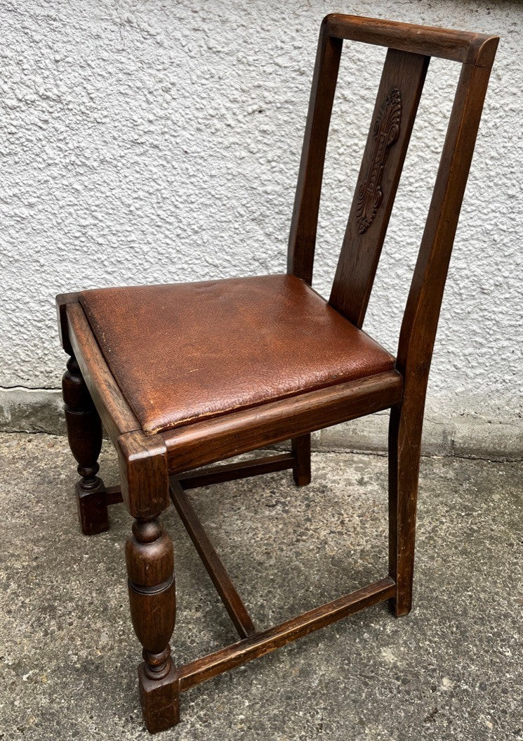 Pair Vintage Oak Dining Chairs Tudor Jacobean Farmhouse Carved Wooden Chairs