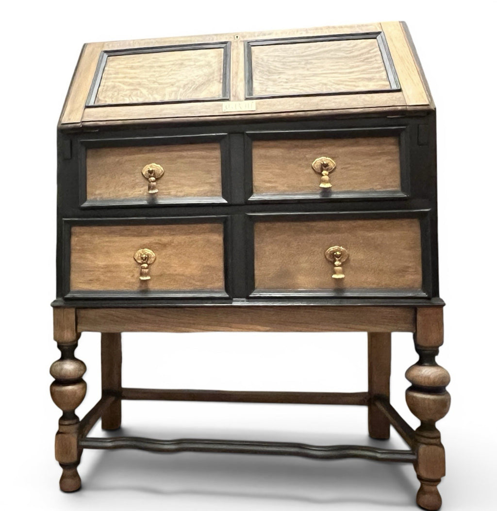 Vintage Oak Bureau Writing Desk / Fall Front Bureau / Refinished Storage Cabinet