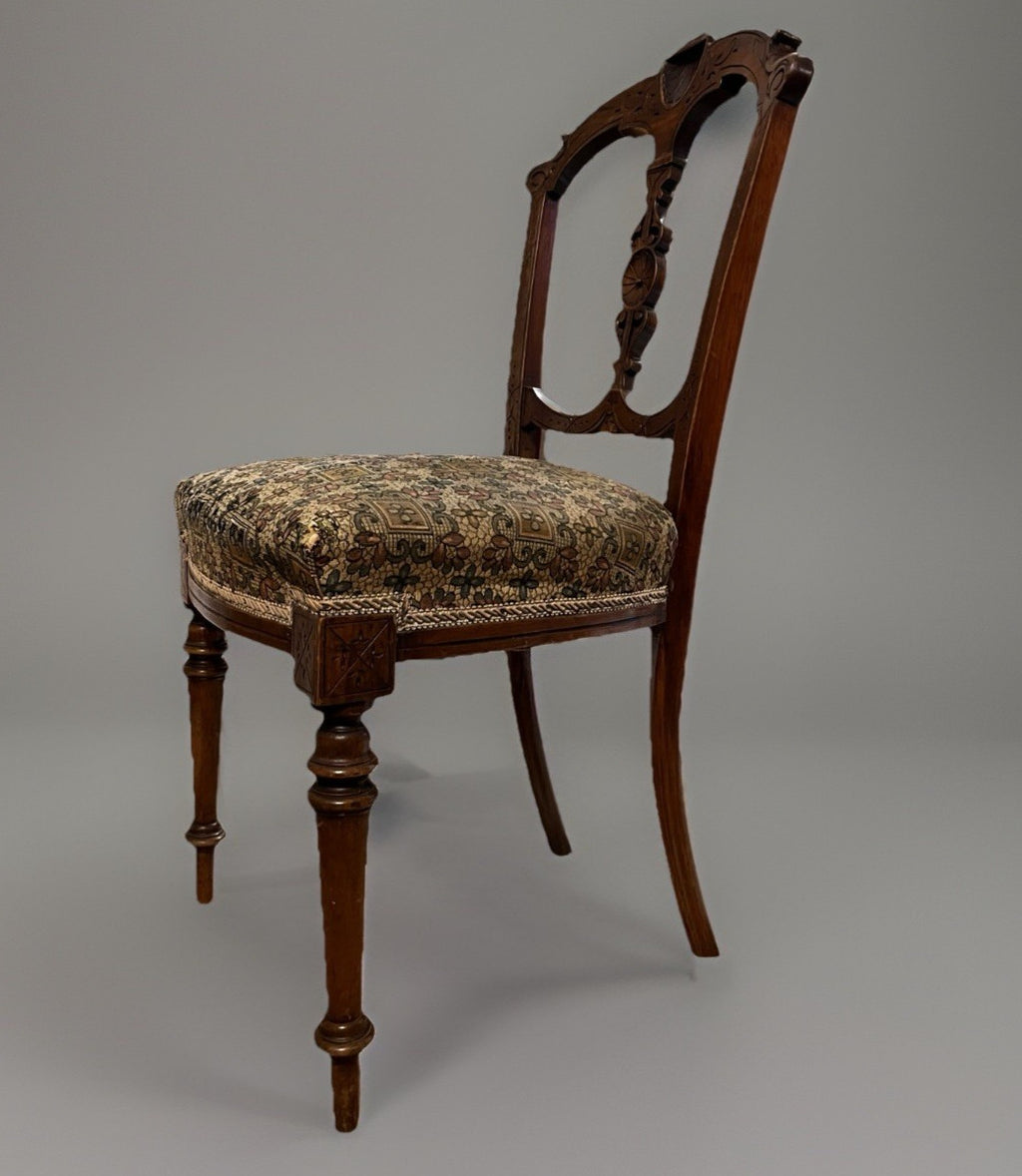 Antique Edwardian Carved Wooden Dining Chair – Upholstered Seat Side Chair