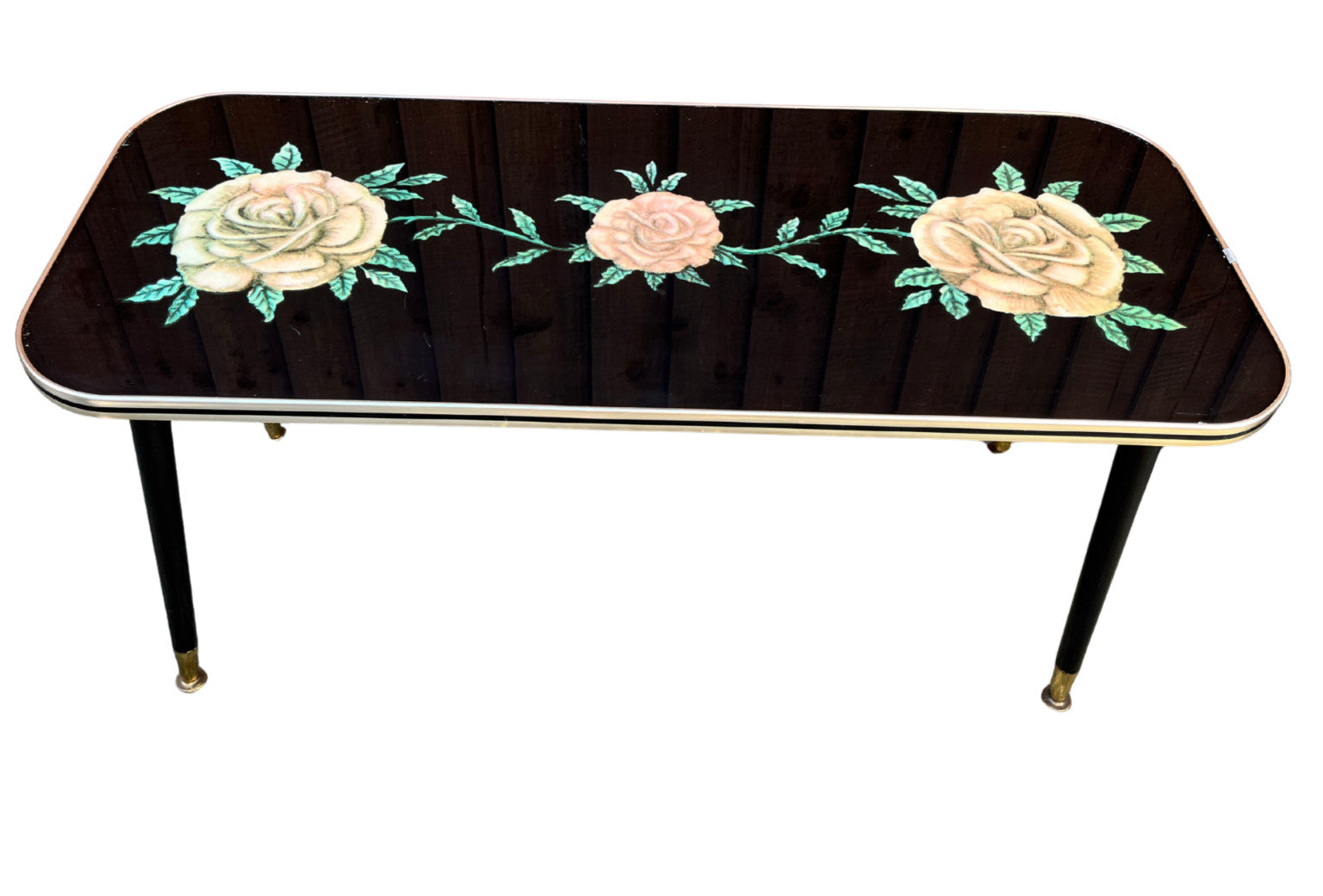 Vintage Atomic Style Coffee Table with Floral Glass Top – Mid Century Sputnik Re
