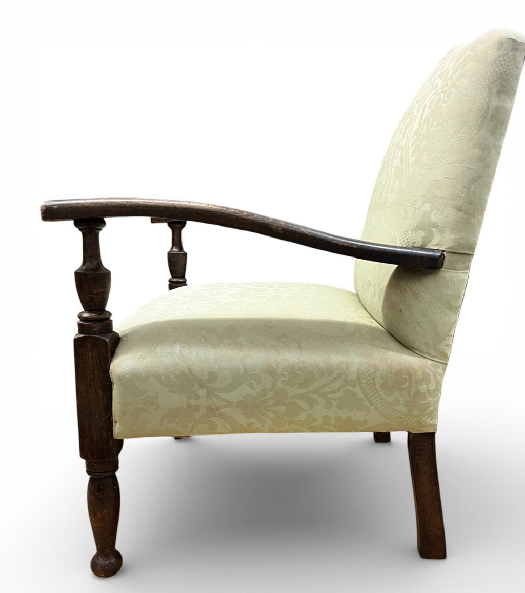 Vintage Upholstered Armchair Low Occasional Chair Bedroom Accent Seat Damask