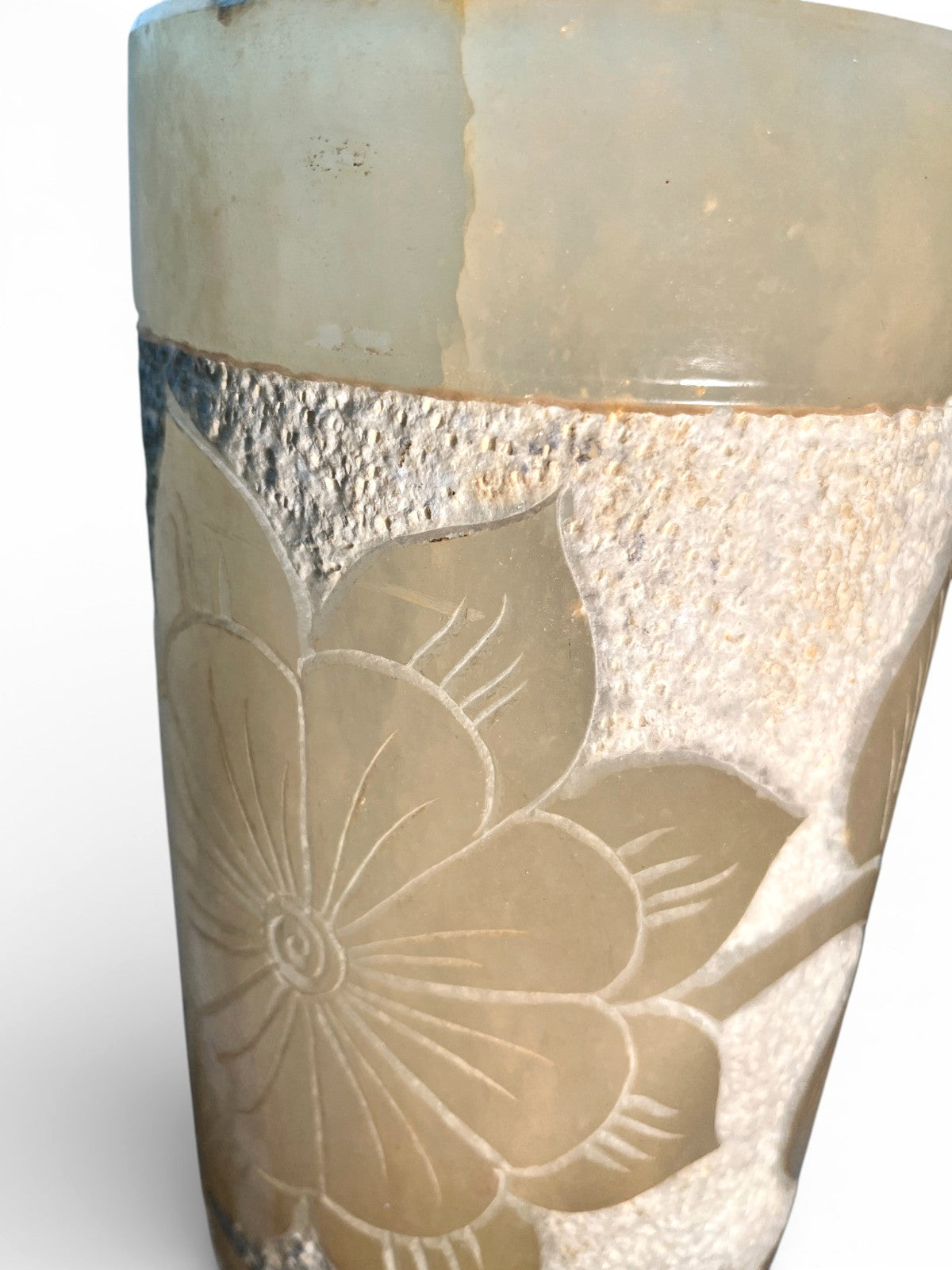 Vintage 1970s Alabaster Table Lamp Carved Leaf Stone Lamp Retro Mid Century
