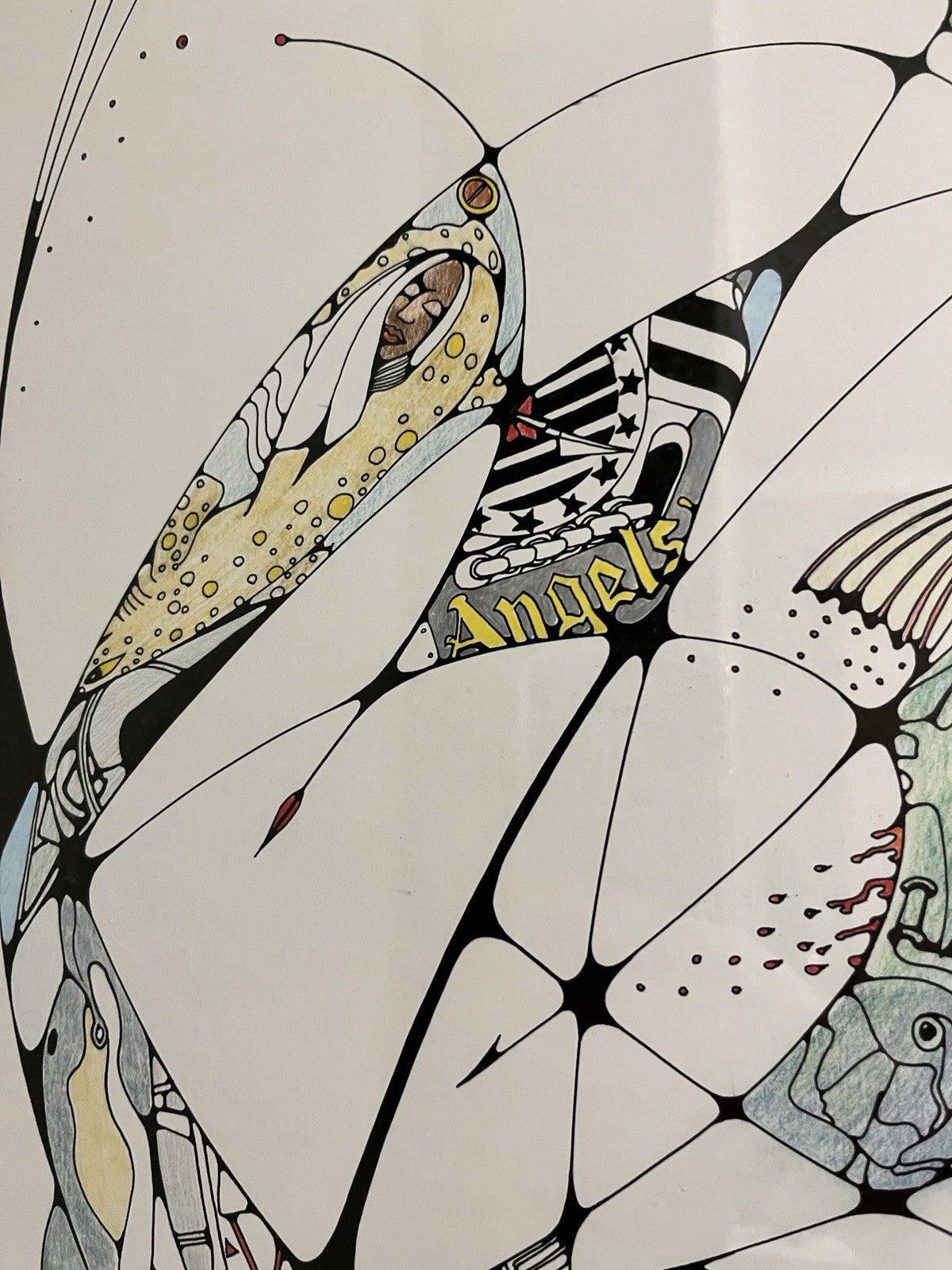 Framed Abstract Drawing Signed Tuzan N93 Colourful Surreal Art Design | 71x58cm