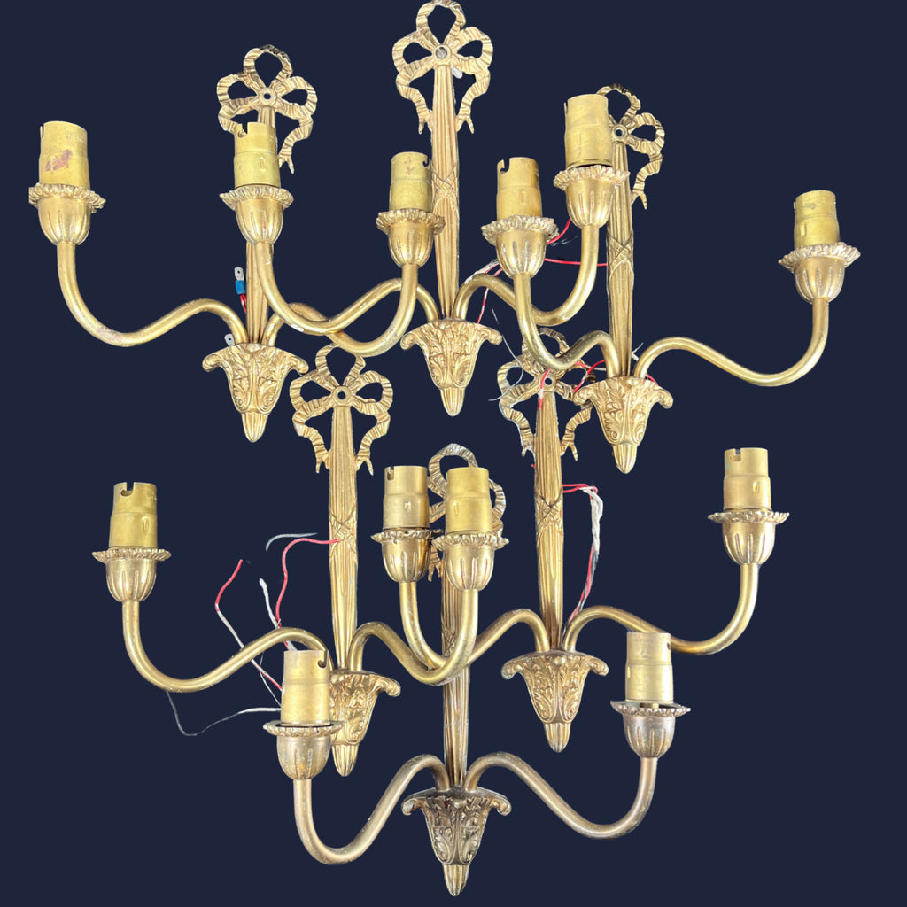 6x Vintage Art Nouveau Style Twin Arm Wall Sconces Brass Effect Wall Lights
