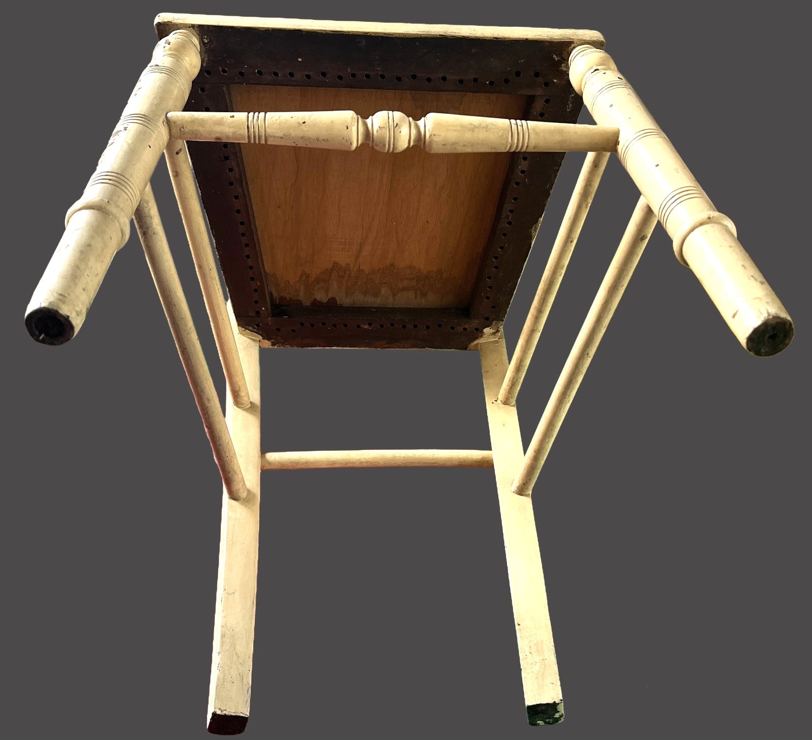 Vintage Rustic Farmhouse Chair Turned Legs Studded Seat 84cm