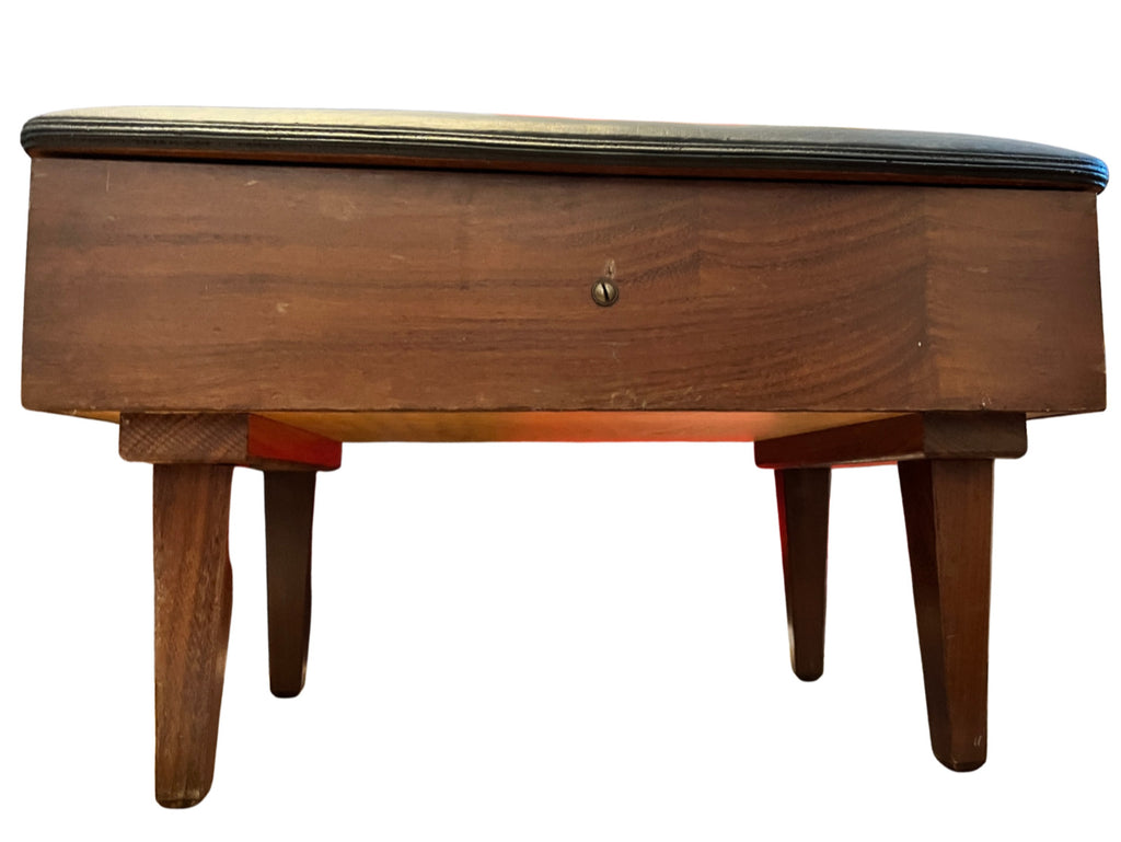 Vintage Wooden Sewing Box Stool / Ottoman With Storage & Full Vintage Contents