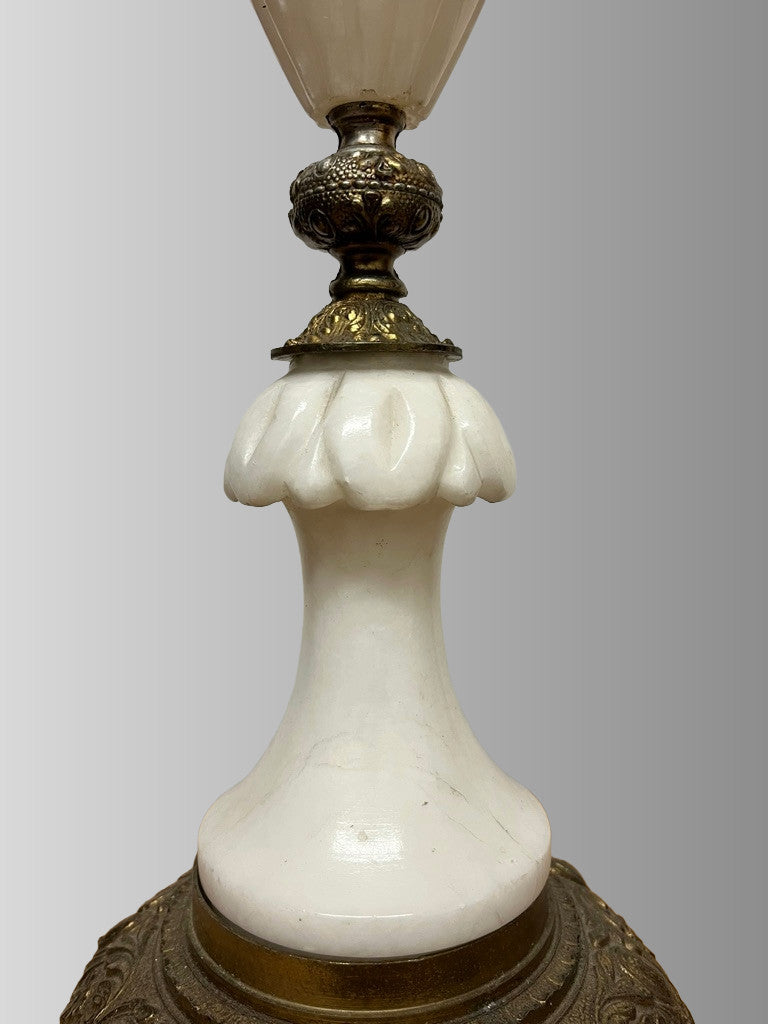 Vintage onyx marble gold brass table lamp H 38 x base 12cm for restoration
