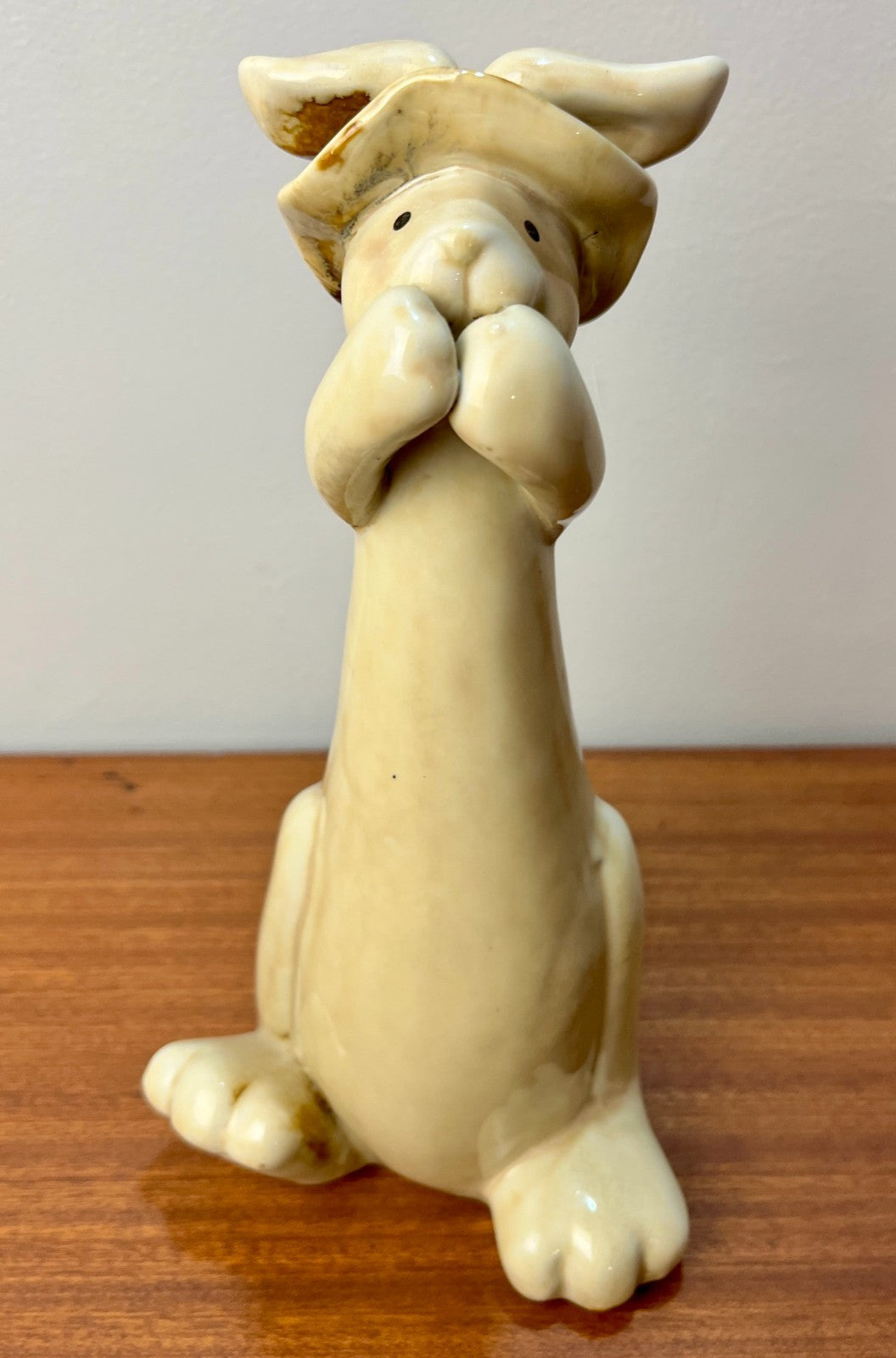 Pottery Rabbit Figurine by Kangaroo Pottery. Ceramic Bunny in Hat