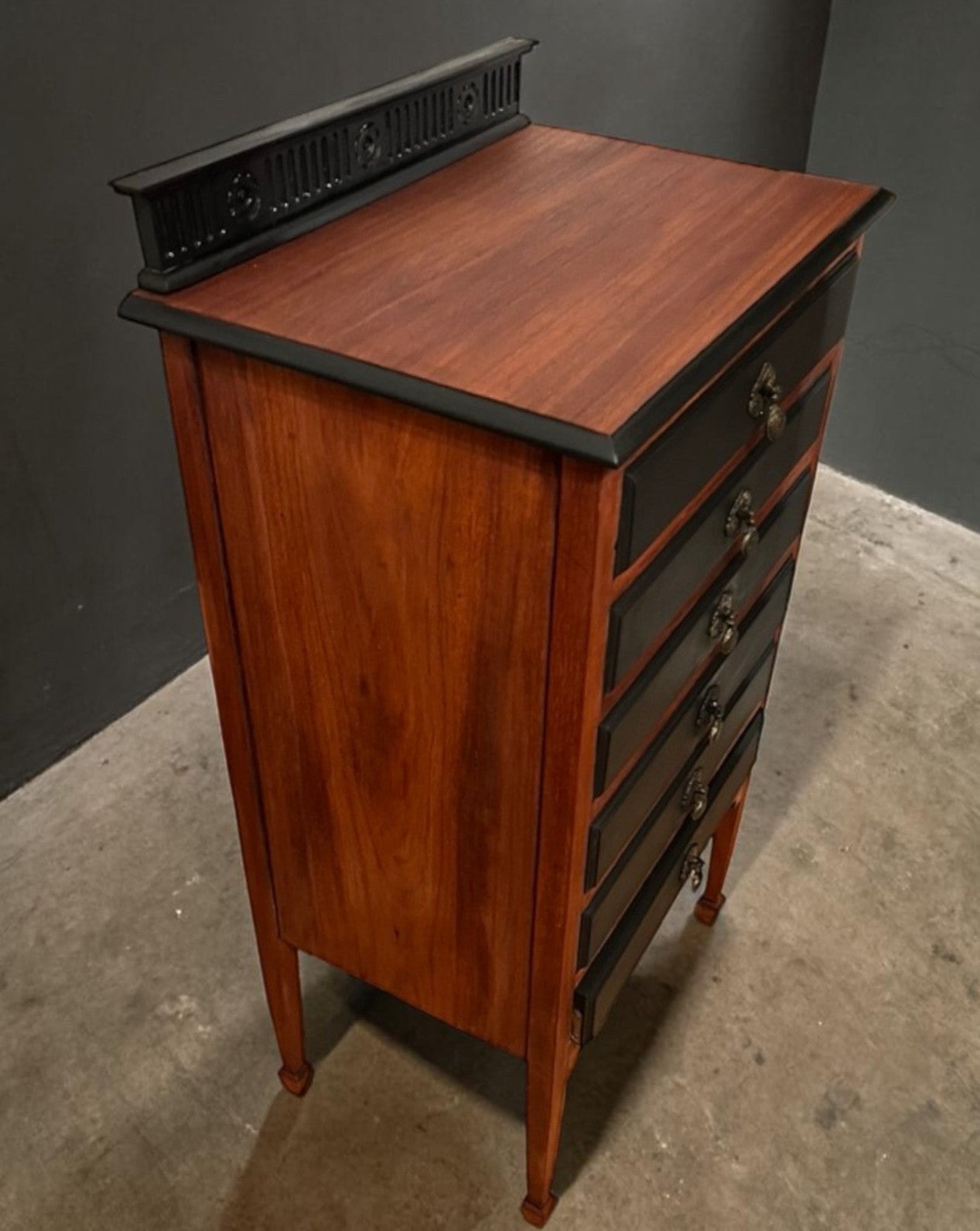 Antique Style 6 Drawer Chest Tallboy Cabinet Black/Wood Jewellery Storage 102cm