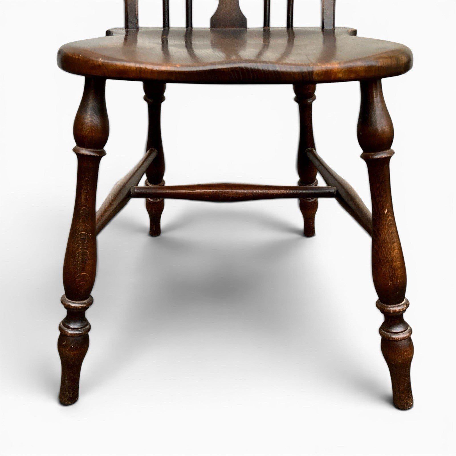 Vintage Set of Four Dark Oak Wheel Back Chairs