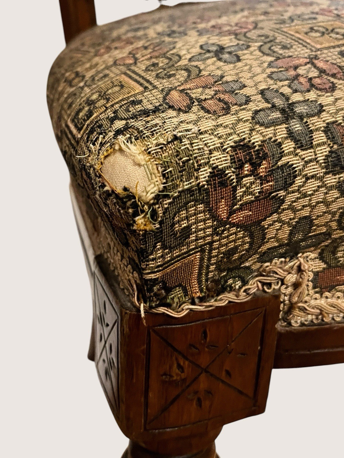 Antique Edwardian Carved Wooden Dining Chair – Upholstered Seat Side Chair