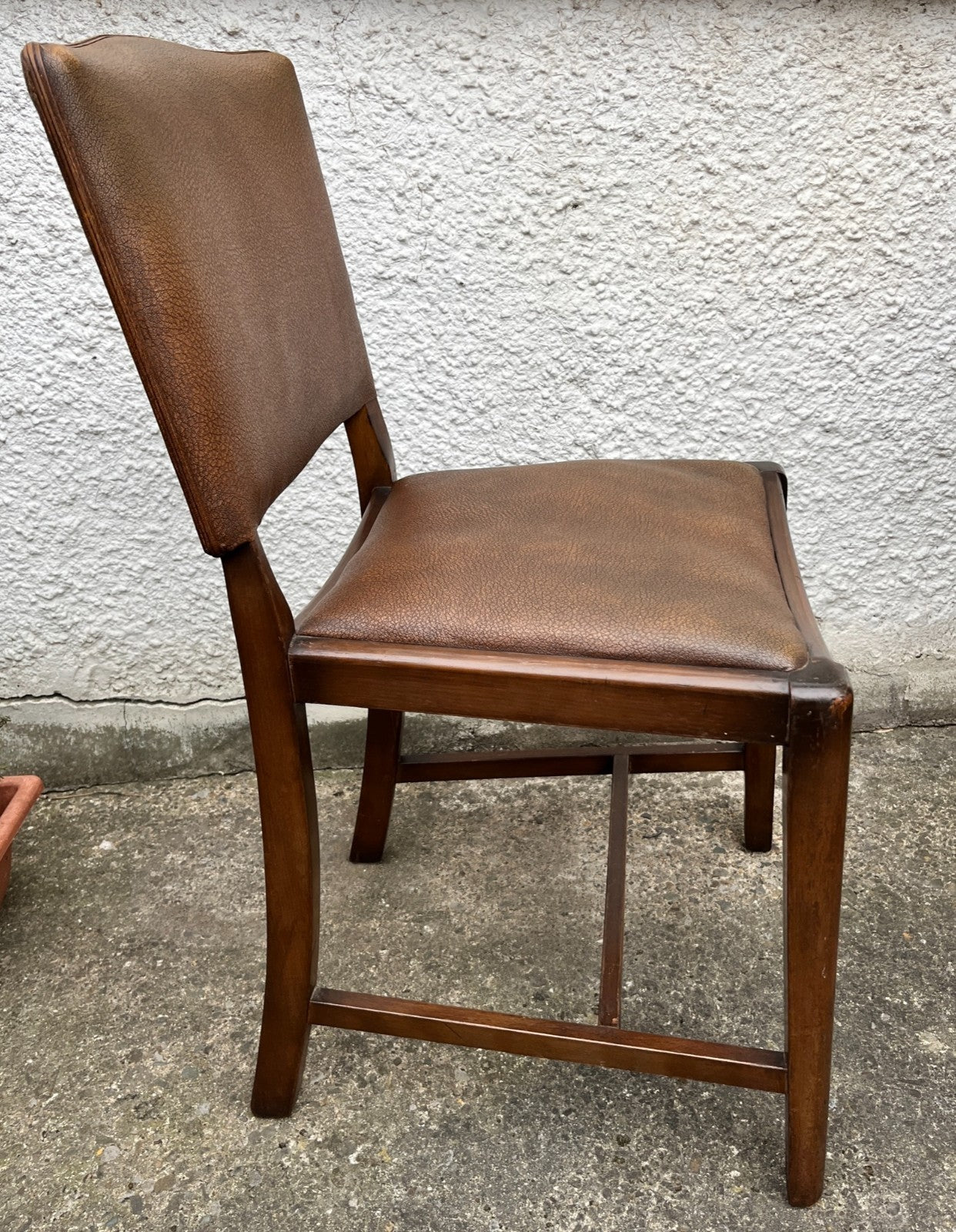 Vintage Oak Dining Chairs Pair Camel Vinyl Upholstered