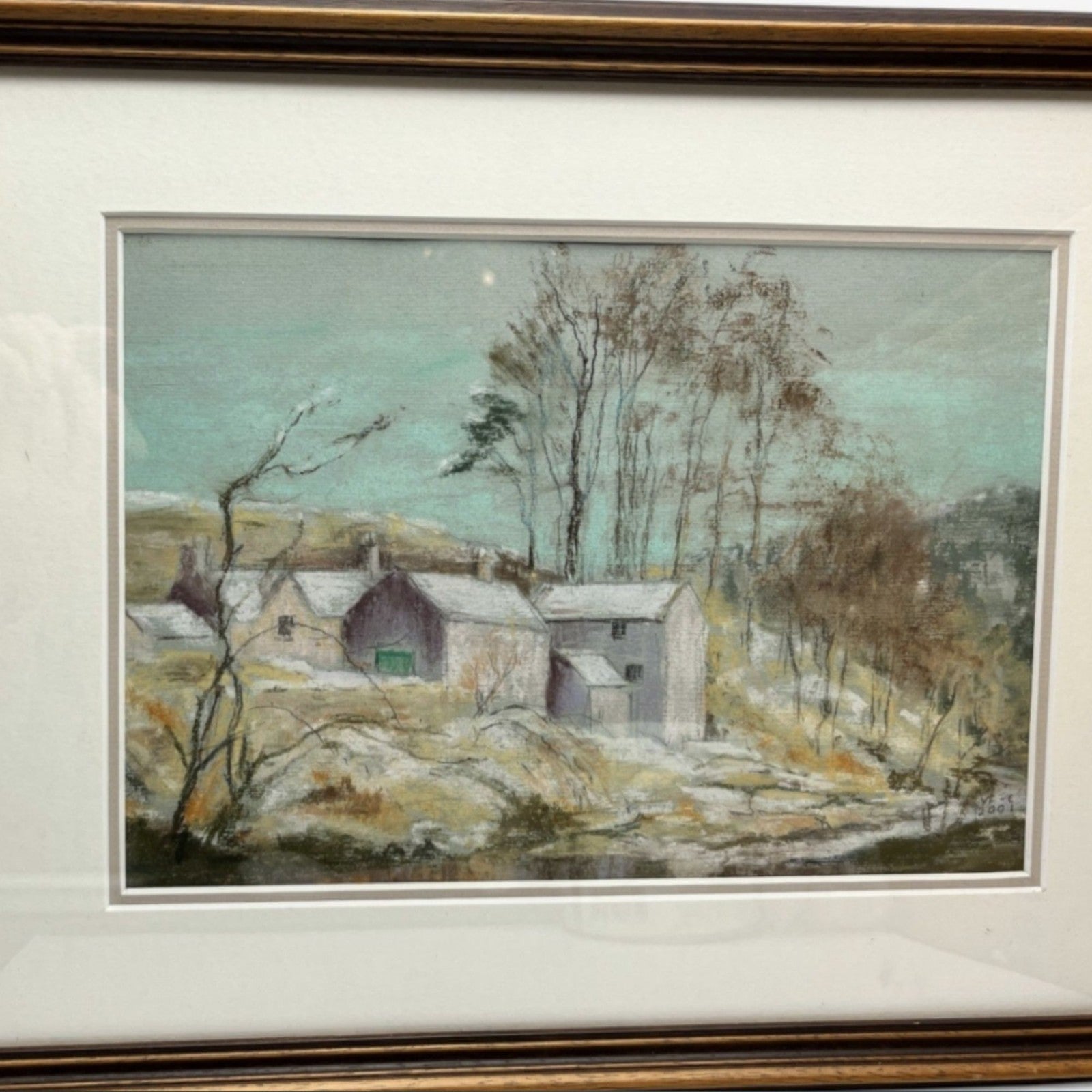 Original Pastel Landscape Painting Signed VFC 2001 Rural Farmstead Framed Art