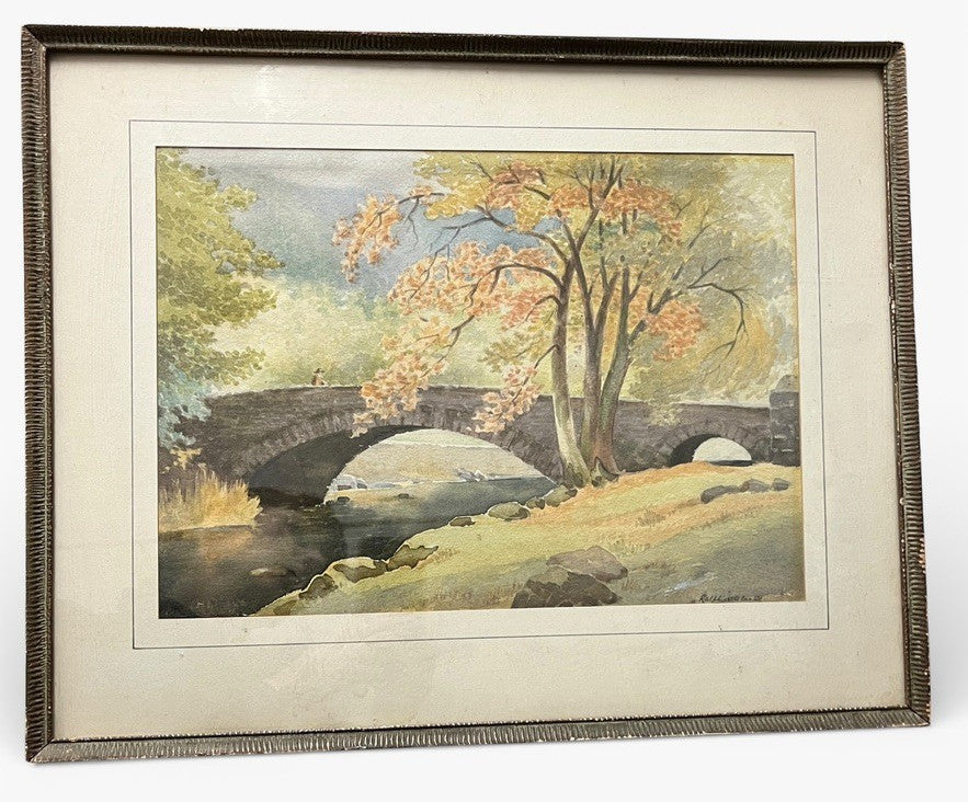 R W Clarke Watercolour Painting 1953 Peter Bridge Framed Landscape 51cm