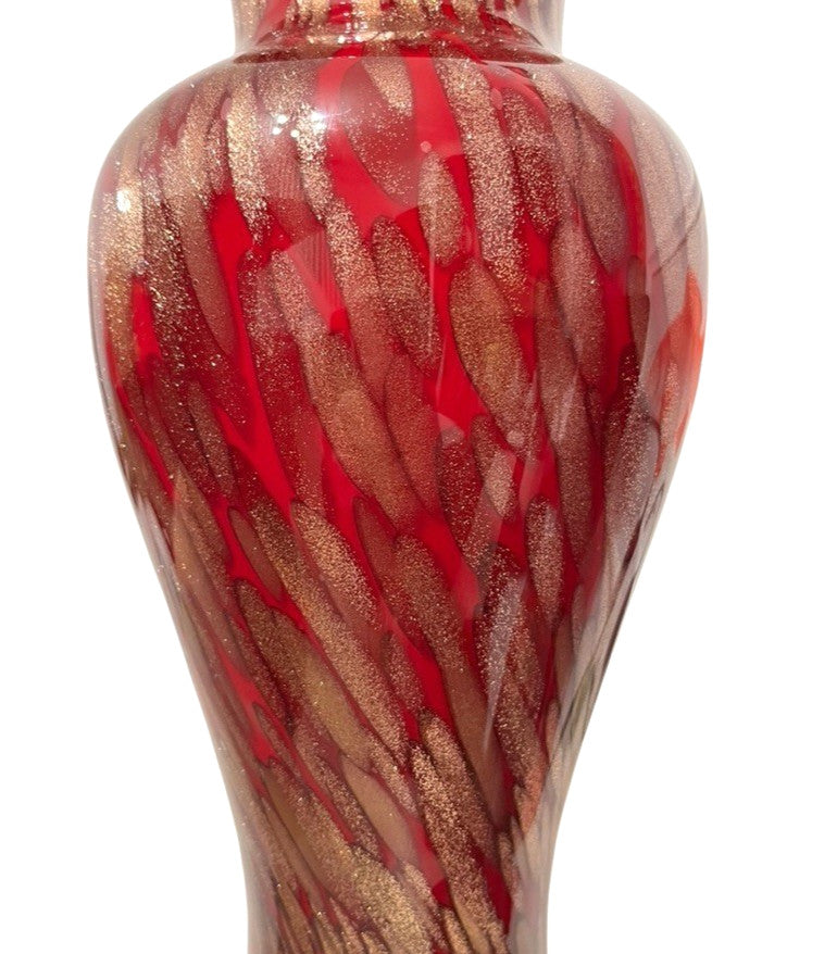 Art Glass Vase Red & Gold Table Vase 28.5cm
