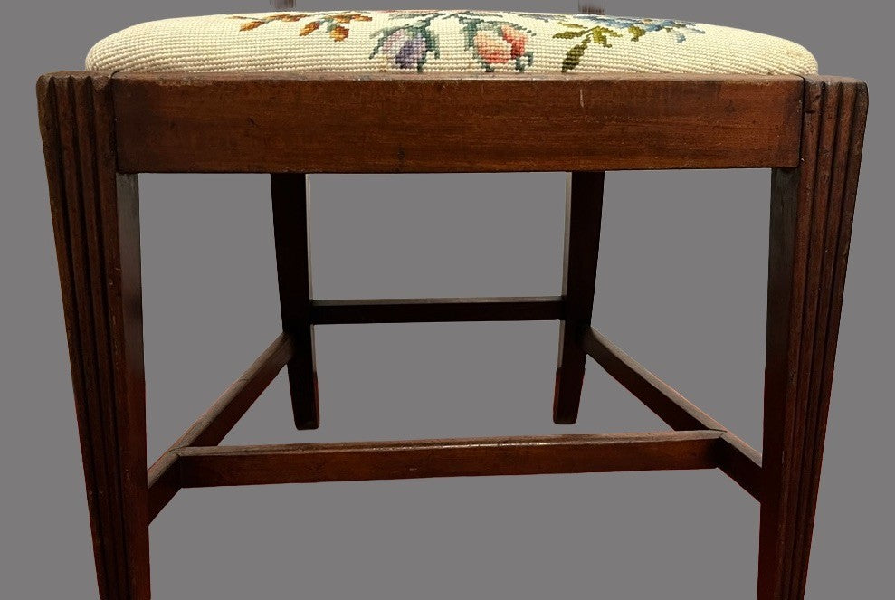 Vintage Wooden Dining Chair Upholstered Needlepoint Seat 88cm