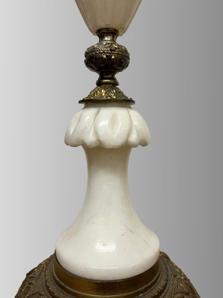 Vintage onyx marble gold brass table lamp H 38 x base 12cm for restoration