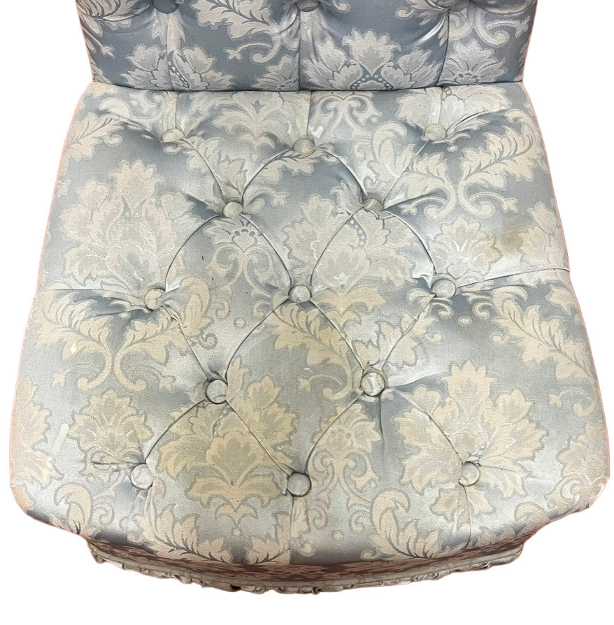 Blue Upholstered Vintage Style Accent Chair Button Back Dressing Chair