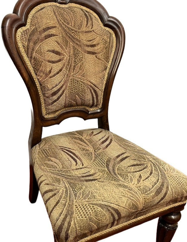 Vintage Upholstered Bedroom Chair Slipper Chair Wooden Carved Brass Castors 92cm