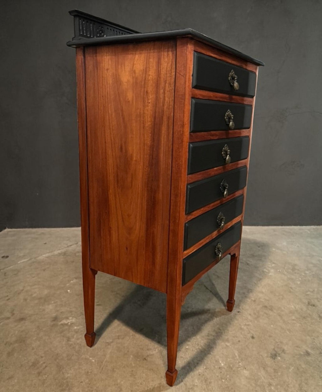 Antique Style 6 Drawer Chest Tallboy Cabinet Black/Wood Jewellery Storage 102cm