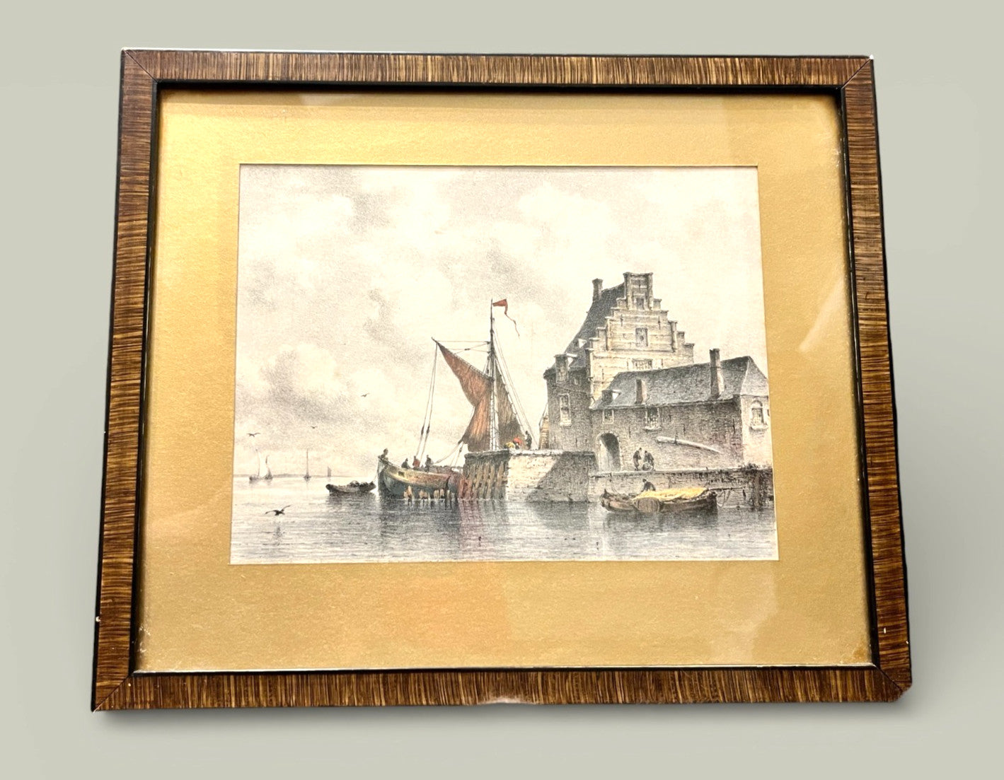 Antique Veere Lithograph E Koster Hilderdink Hand Coloured c1840 Framed