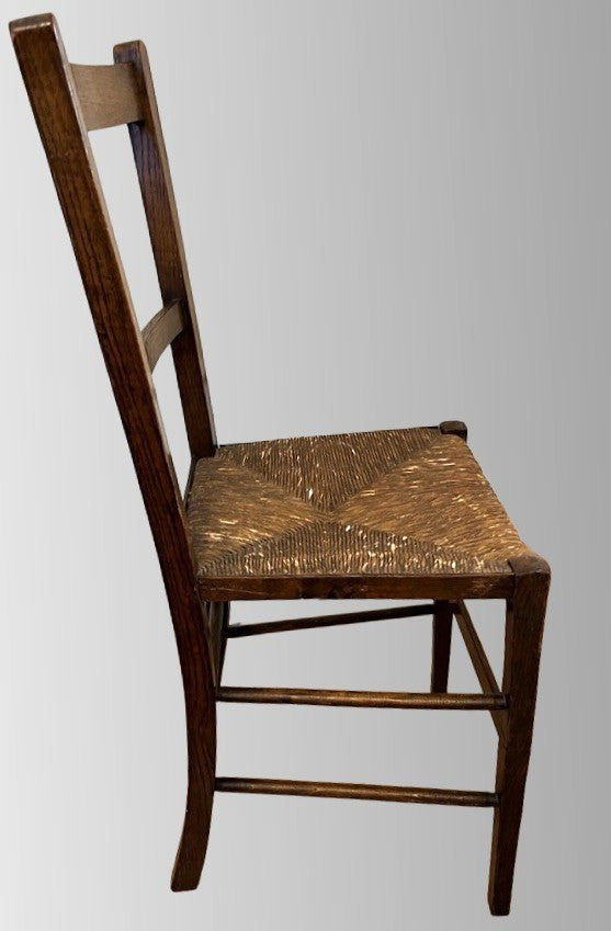 Vintage Oak Rush Seat Chair Ladder Back Wooden Farmhouse Chair Rustic