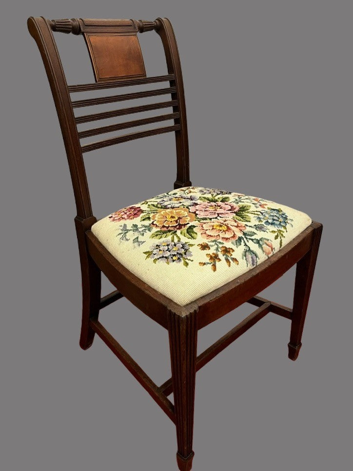 Vintage Wooden Dining Chair Upholstered Needlepoint Seat 88cm