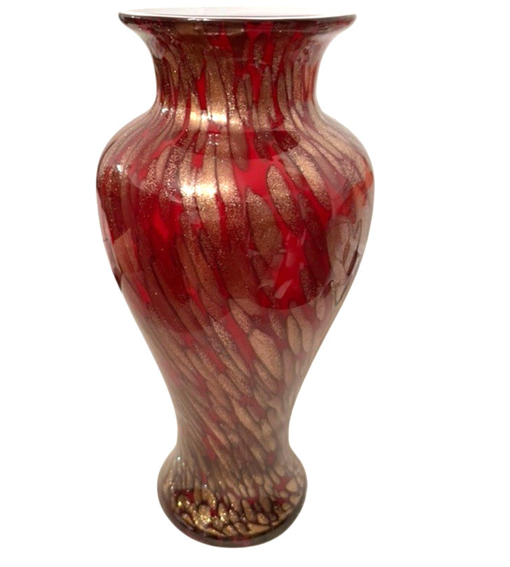 Art Glass Vase Red & Gold Table Vase 28.5cm