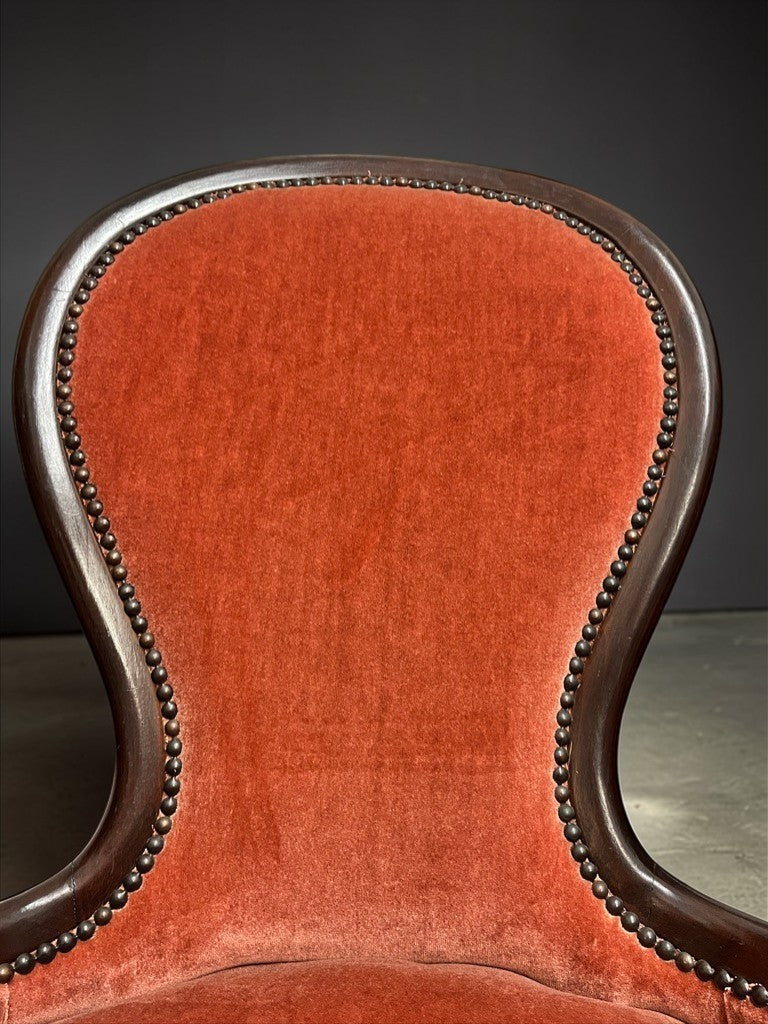 Victorian Slipper Chair Antique Nursing Chair Low Seat Upholstered c.19th C.