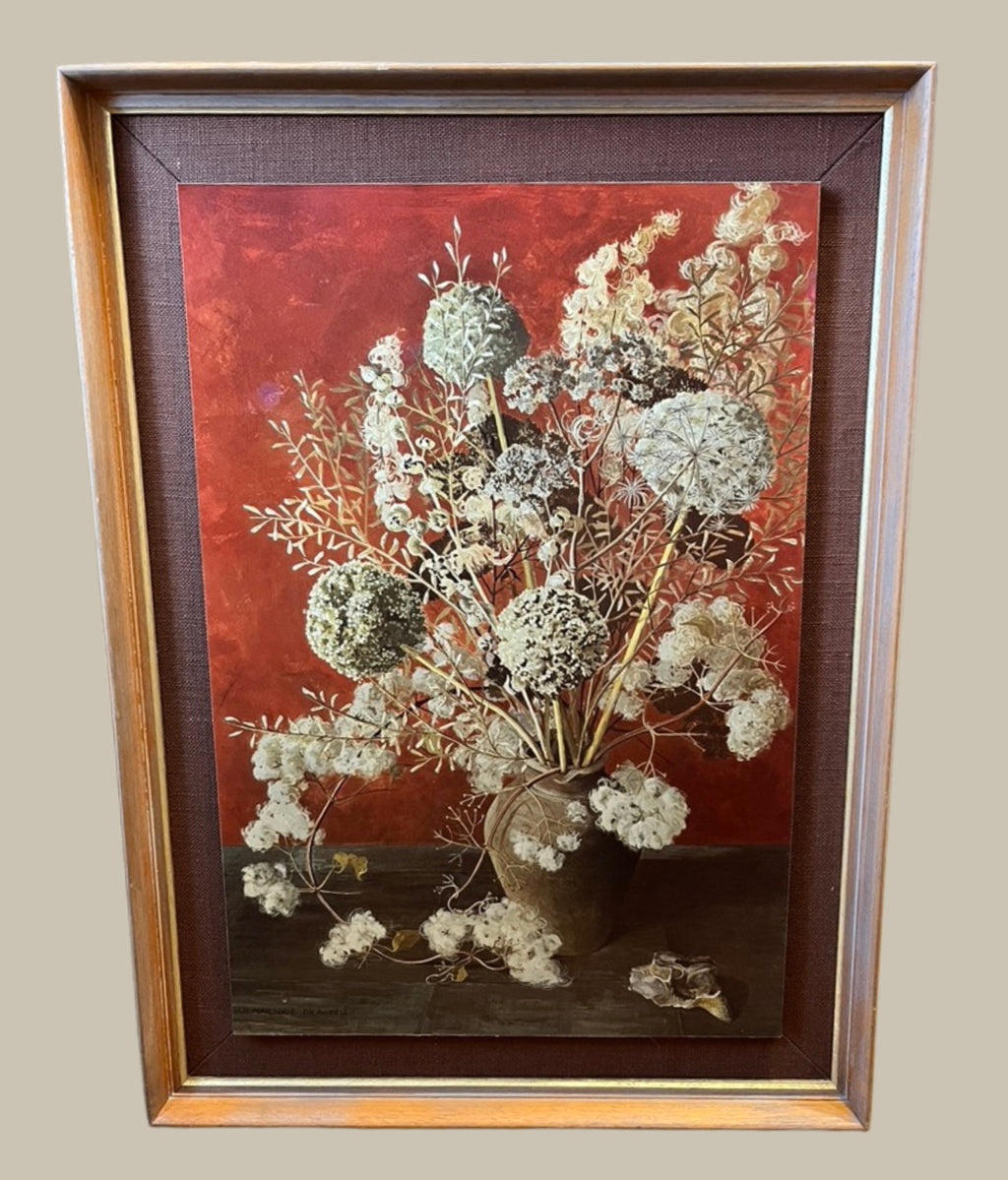 Vintage Marjorie Drawbell Leek Heads Framed Print on Board Mid Century Floral