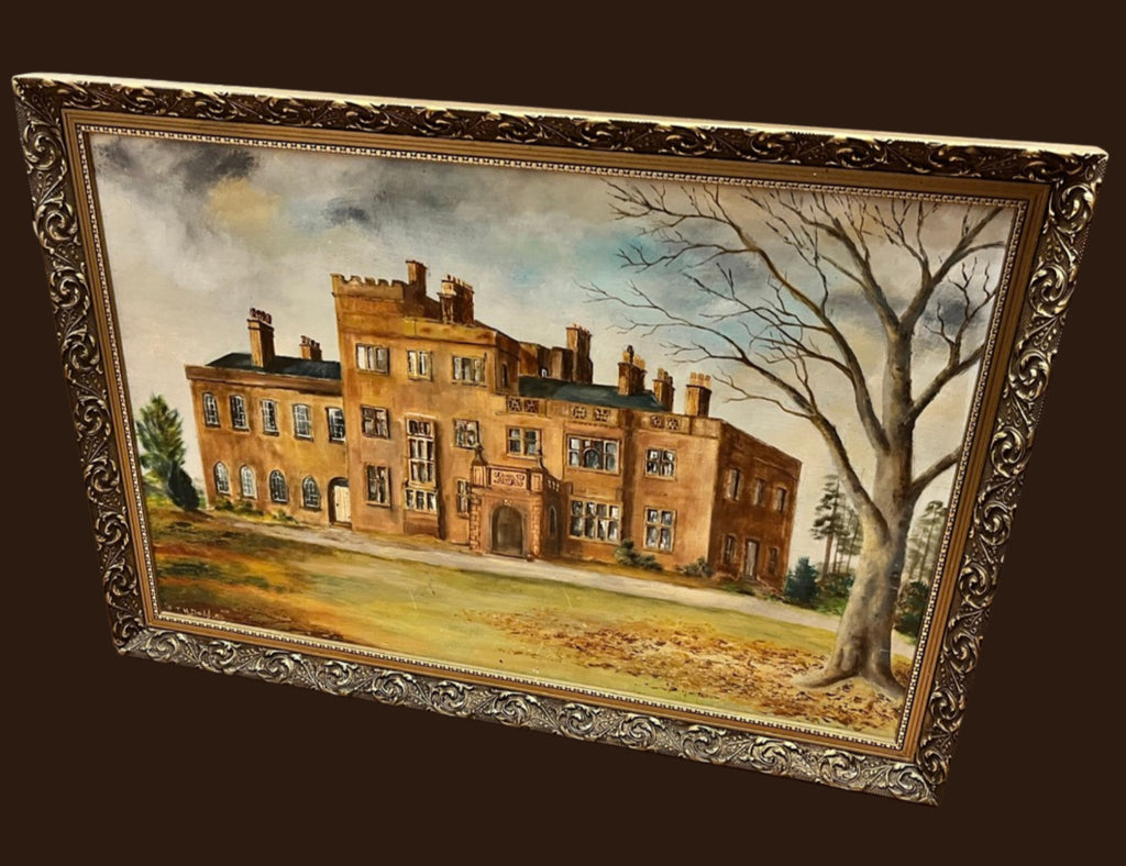 Large Original Oil Painting English Manor House Country Estate Framed Signed 198