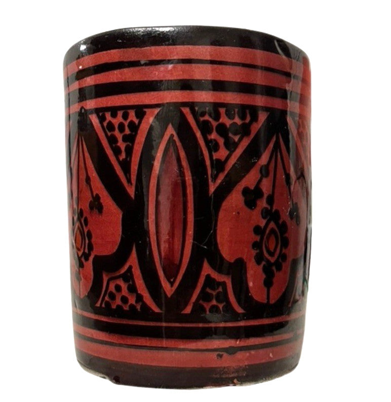 Safi Studio Pottery Vase Moroccan Folk Art Signed by Artist Red & Black 12cm