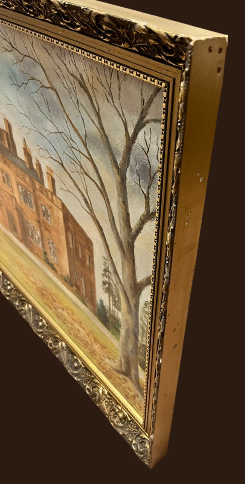 Large Original Oil Painting English Manor House Country Estate Framed Signed 198