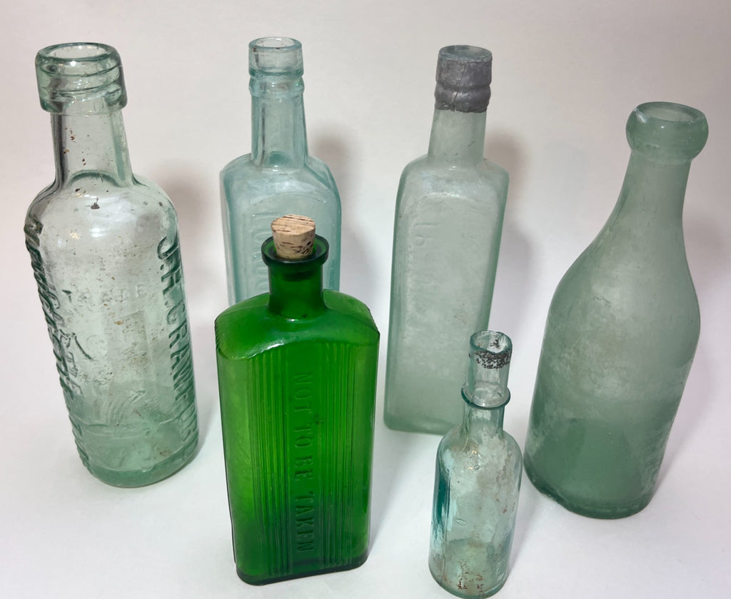 Vintage Green & Aqua Glass Bottle Job Lot Antique Style Apothecary Bottles
