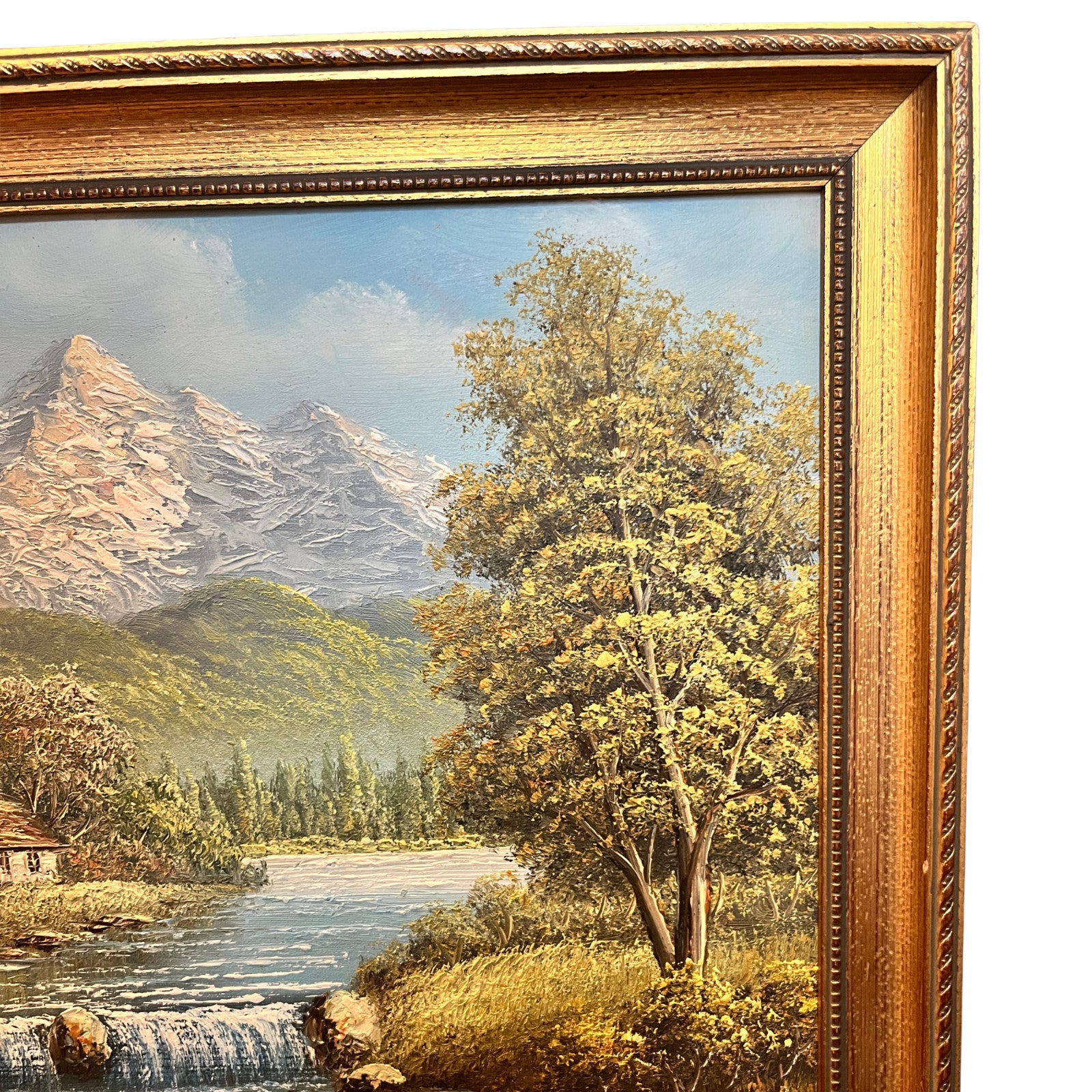 Vintage Oil Painting Mountain Landscape Signed Campbell Gold Gilt Frame 47x37cm