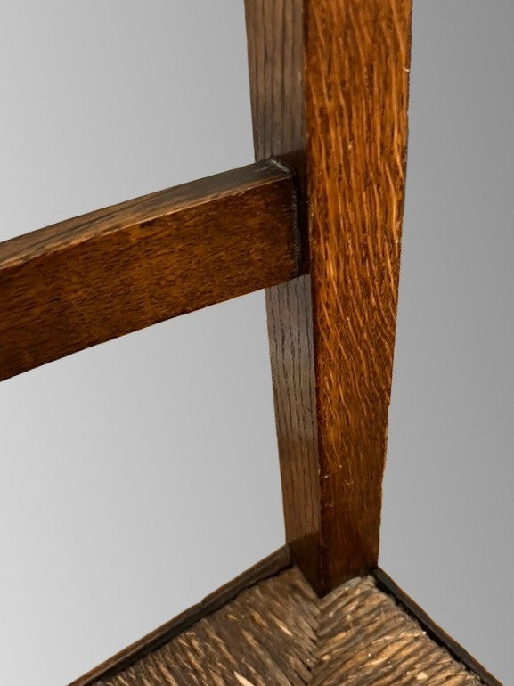 Vintage Oak Rush Seat Chair Ladder Back Wooden Farmhouse Chair Rustic