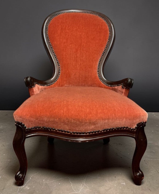 Victorian Slipper Chair Antique Nursing Chair Low Seat Upholstered c.19th C.