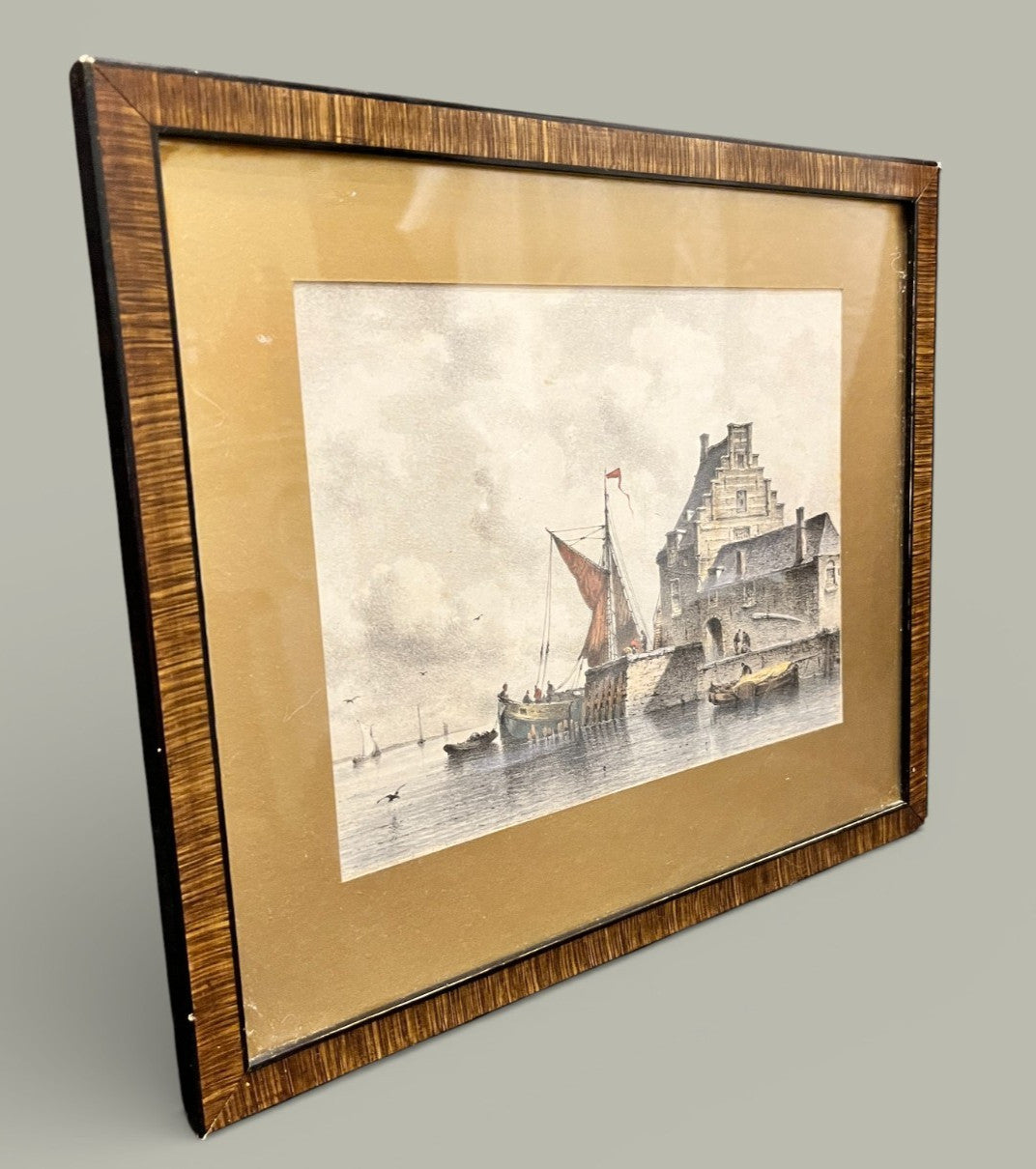 Antique Veere Lithograph E Koster Hilderdink Hand Coloured c1840 Framed