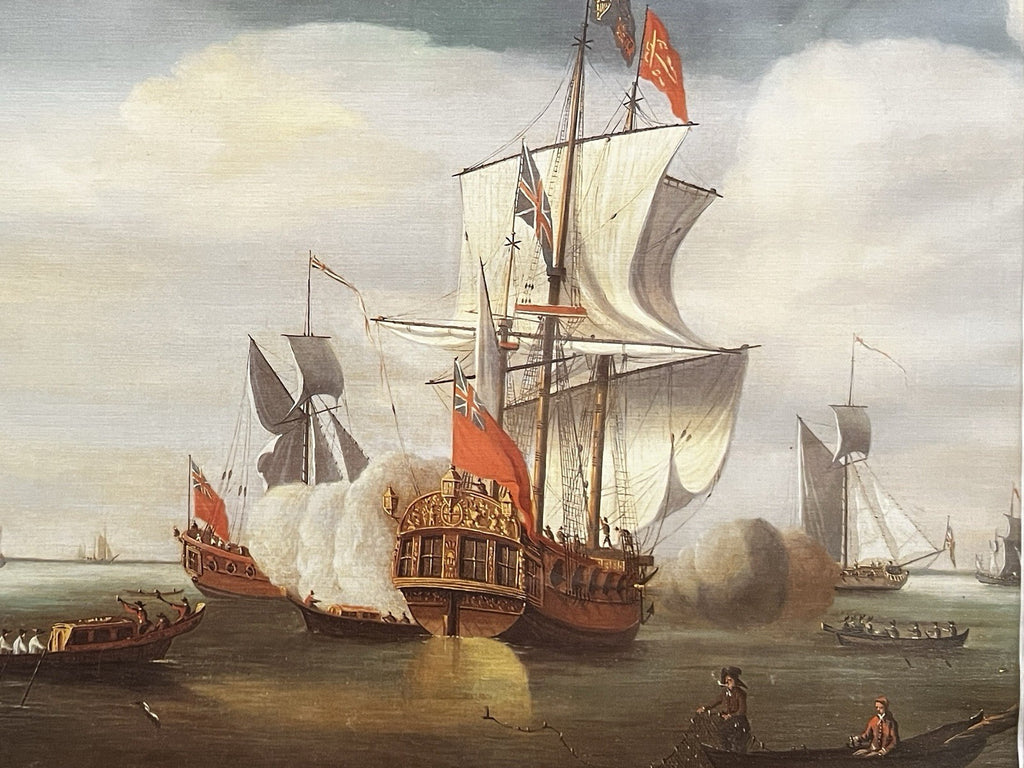 Vintage Maritime Battle Scene Print Framed Naval Ships 42x32cm Tall Ships