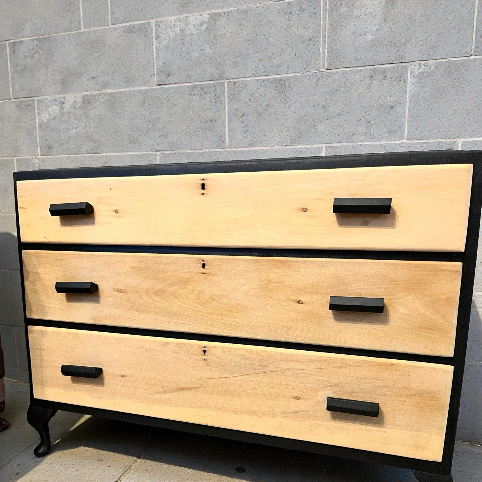 Modern Rustic Chest of Drawers Black & Natural Wood Farmhouse Style, Edwardian