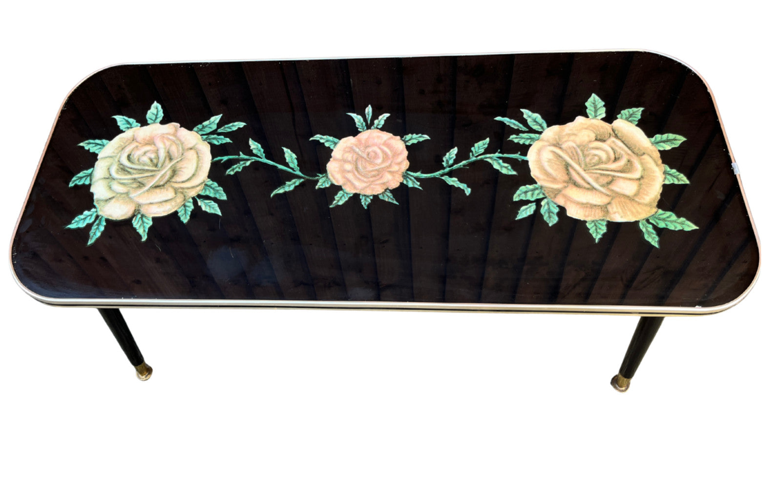 Vintage Atomic Style Coffee Table with Floral Glass Top – Mid Century Sputnik Re