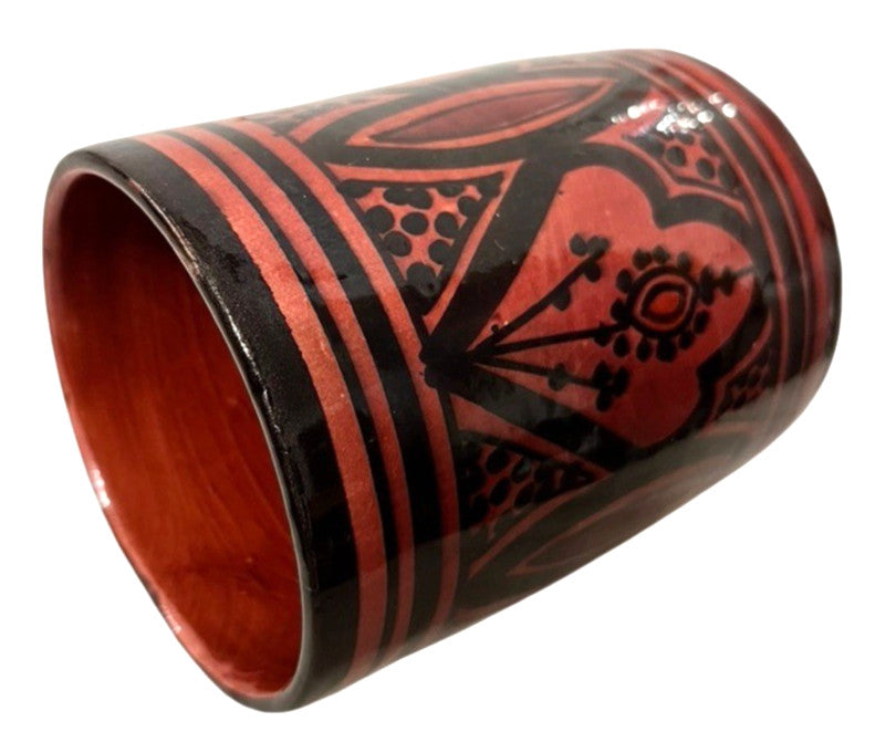 Safi Studio Pottery Vase Moroccan Folk Art Signed by Artist Red & Black 12cm