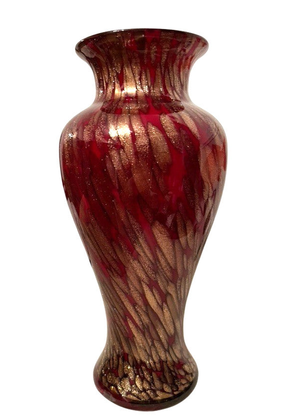 Art Glass Vase Red & Gold Table Vase 28.5cm