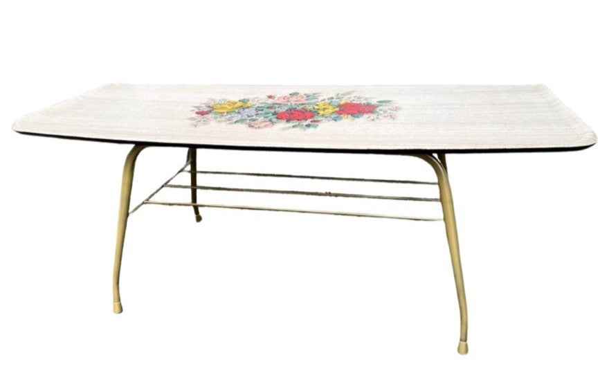 Vintage 1950s Formica Coffee Table Atomic Floral Top Hairpin Legs Retro