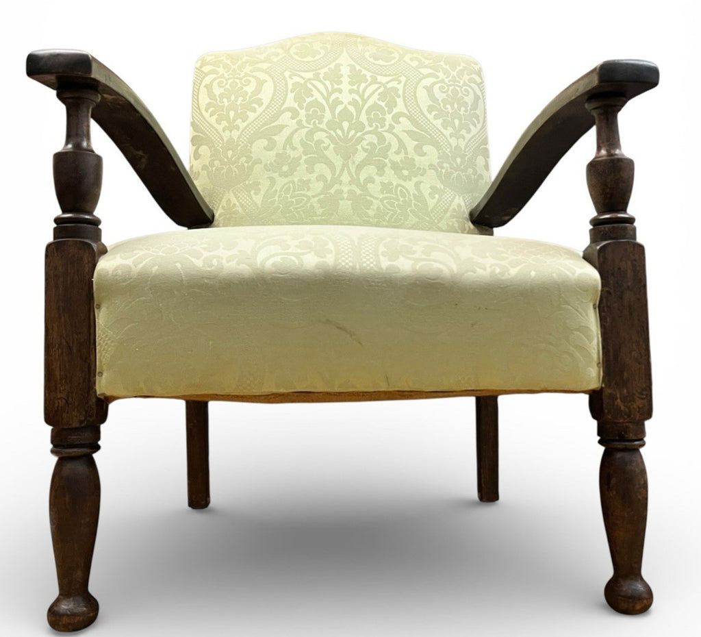 Vintage Upholstered Armchair Low Occasional Chair Bedroom Accent Seat Damask