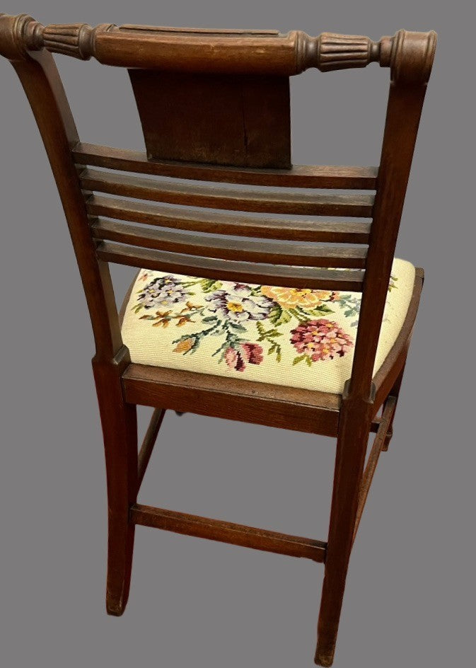 Vintage Wooden Dining Chair Upholstered Needlepoint Seat 88cm