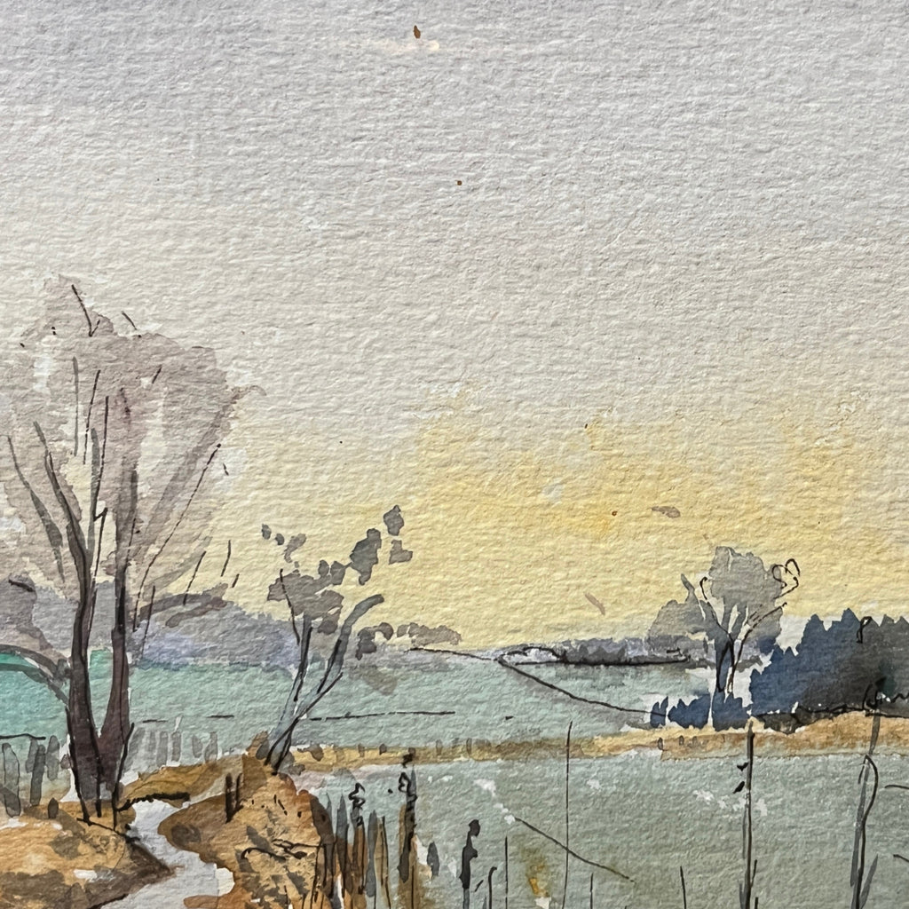 Original Watercolour Landscape Painting Framed Rural Country Lane Signed 1991