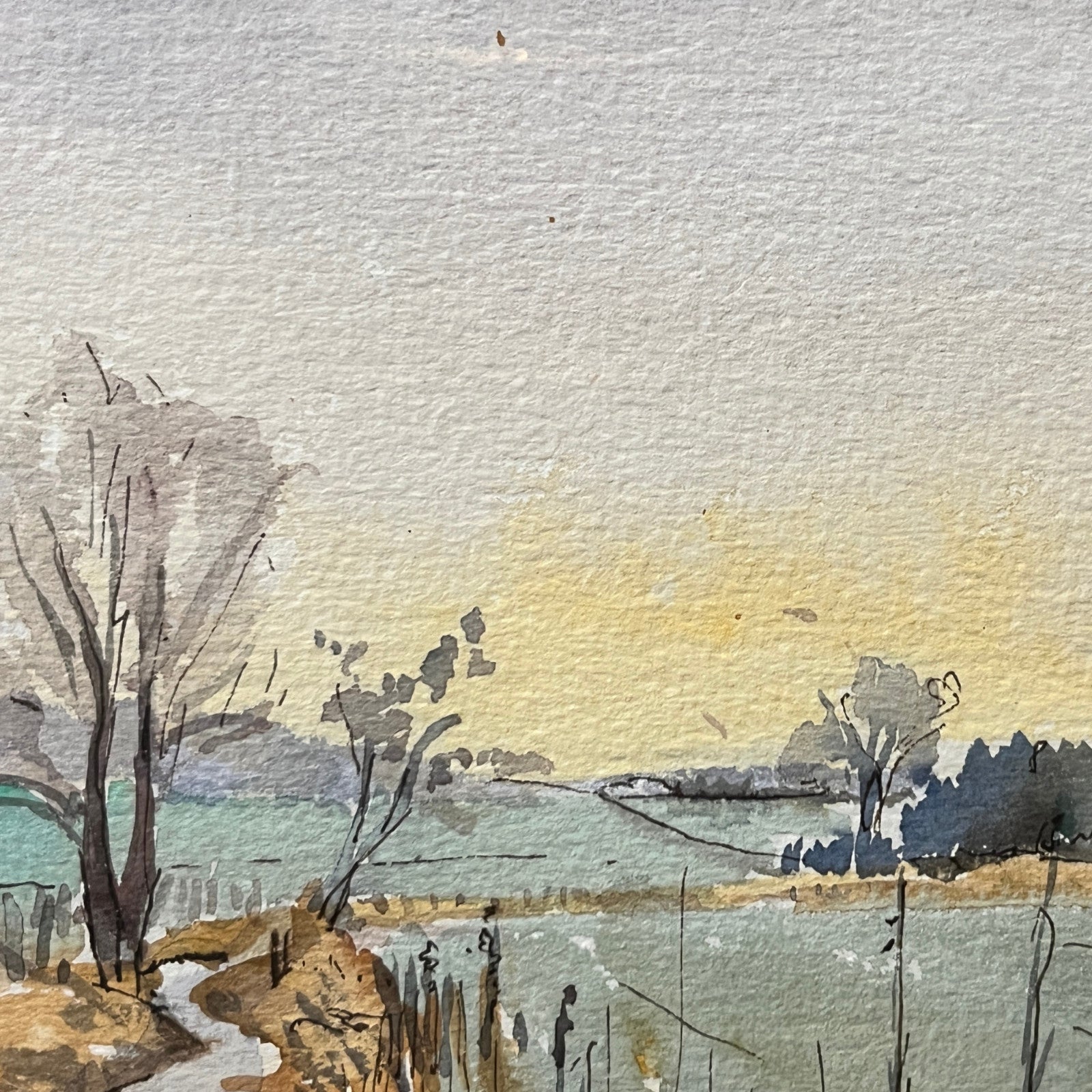 Original Watercolour Landscape Painting Framed Rural Country Lane Signed 1991