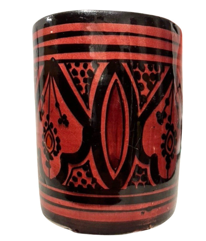 Safi Studio Pottery Vase Moroccan Folk Art Signed by Artist Red & Black 12cm
