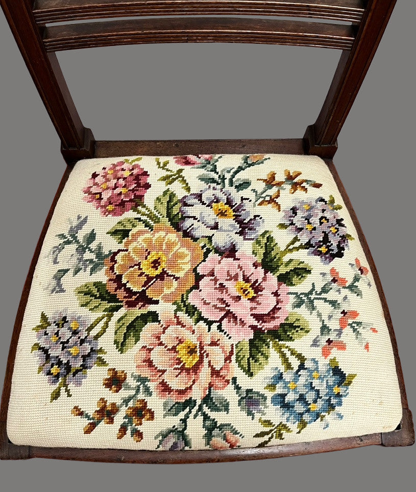 Vintage Wooden Dining Chair Upholstered Needlepoint Seat 88cm